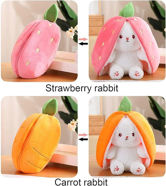 Kidology Plush Toy Pillow, Reversible Bunny,Cute Rabbit Sofa Pillow, Easter Bunny Stuffed Animal Cute Rabbit Plushie Birthday Gift for Boys Girls and Kids (Medium, Strawberrry Bunny)