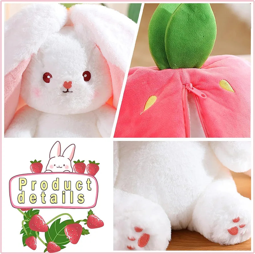 Kidology Plush Toy Pillow, Reversible Bunny,Cute Rabbit Sofa Pillow, Easter Bunny Stuffed Animal Cute Rabbit Plushie Birthday Gift for Boys Girls and Kids (Medium, Strawberrry Bunny)