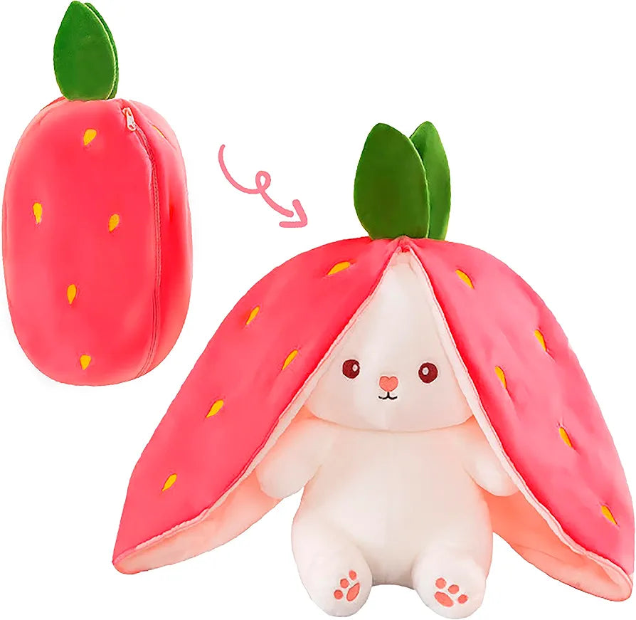 Kidology Plush Toy Pillow, Reversible Bunny,Cute Rabbit Sofa Pillow, Easter Bunny Stuffed Animal Cute Rabbit Plushie Birthday Gift for Boys Girls and Kids (Medium, Strawberrry Bunny)