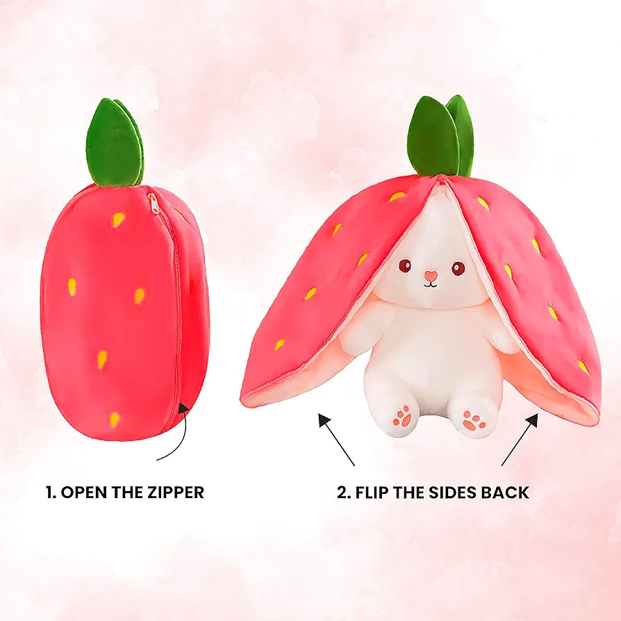 Kidology Plush Toy Pillow, Reversible Bunny,Cute Rabbit Sofa Pillow, Easter Bunny Stuffed Animal Cute Rabbit Plushie Birthday Gift for Boys Girls and Kids (Medium, Strawberrry Bunny)