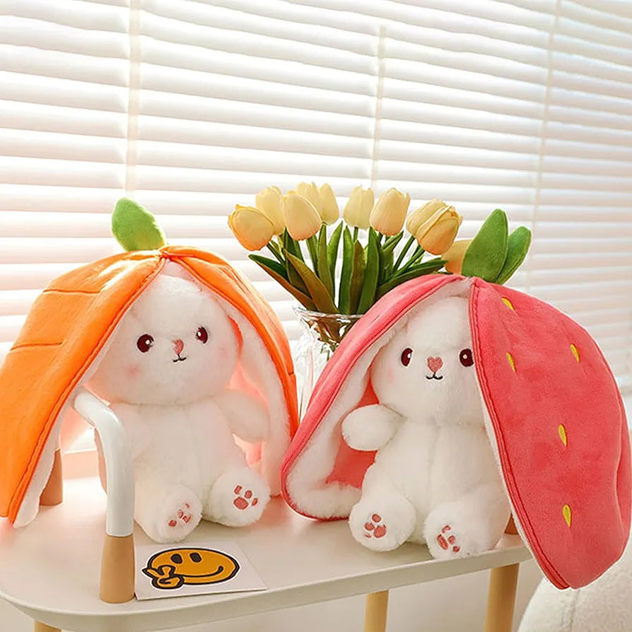 Kidology Plush Toy Pillow, Reversible Bunny,Cute Rabbit Sofa Pillow, Easter Bunny Stuffed Animal Cute Rabbit Plushie Birthday Gift for Boys Girls and Kids (Medium, Strawberrry Bunny)