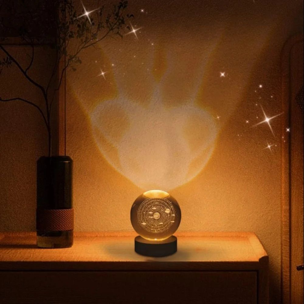 inulec 3D Galaxy Crystal Ball Night Light | Dimmable Engraved LED Glass Ball Table Lamp with USB and Wooden Base for Home Decor, Office, Birthday Gift & Kids Bedroom, 3D Galaxy Lamp Ball(Planet)