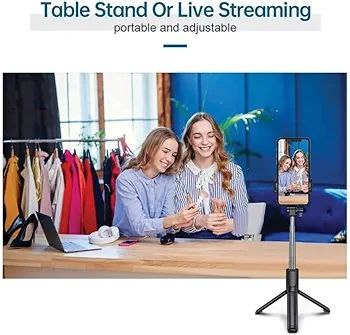 Portable Selfie Stick Tripod with Bluetooth Remote, Tripod Stand, Multifunctional Selfie Stick with Extendable Aluminium Monopod, 360 deg Rotation Phone Holder, Adjustable Grip Tripod Bluetooth Selfie Stick (Black, Remote Included)