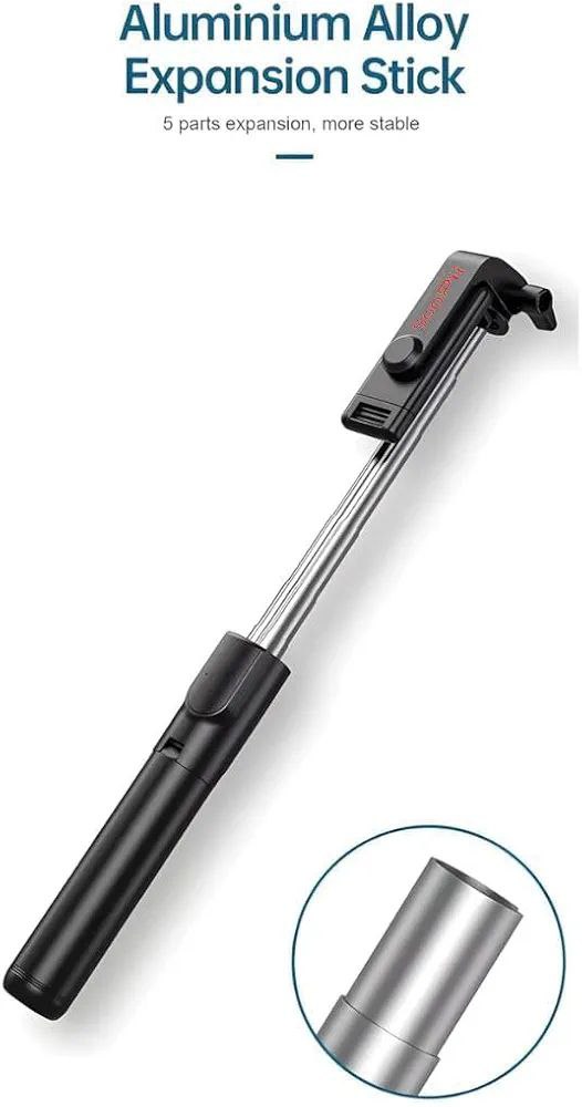 Portable Selfie Stick Tripod with Bluetooth Remote, Tripod Stand, Multifunctional Selfie Stick with Extendable Aluminium Monopod, 360 deg Rotation Phone Holder, Adjustable Grip Tripod Bluetooth Selfie Stick (Black, Remote Included)